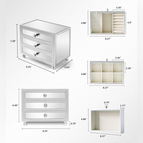 New Gifturbo 3 Layer Mirrored Glass Jewelry Box, Large Capacity Women's Storage - Picture 2 of 3